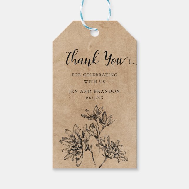 Étiquettes-cadeau Kraft Mariage Floral Merci Favoriser (Devant)