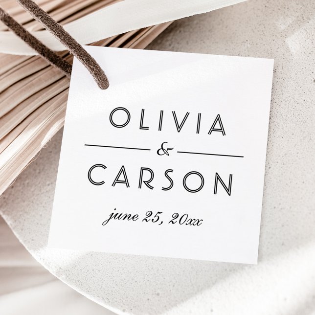 Étiquettes Cadeau Kraft moderne et Mariage noir Monogramme photo (Créateur téléchargé)