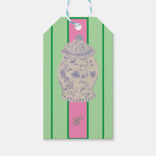 Étiquettes-cadeau Kraft Monogram Green Chinoiserie Ginger Jar Jars