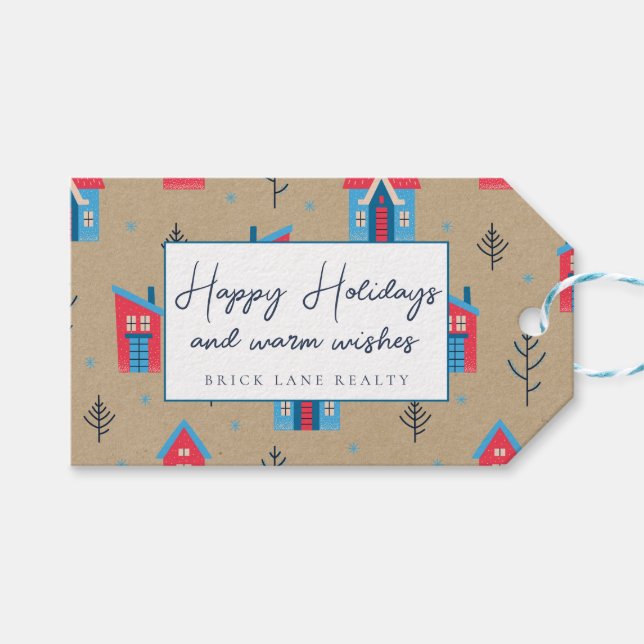 Étiquettes-cadeau Kraft Paper Festive Happy Holidays Realty (Devant (Horizontal))