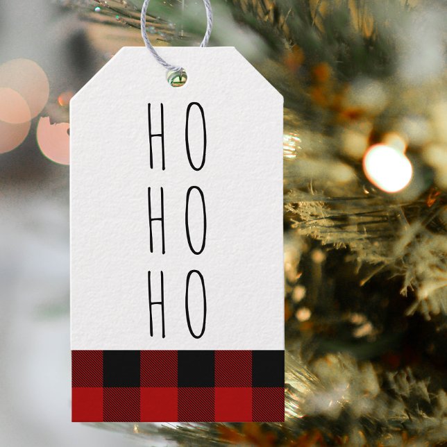 Étiquettes-cadeau Kraft Red Buffalo Plaid & Ho Ho Christmas (Créateur téléchargé)