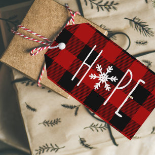 Étiquettes-cadeau Kraft Red Buffalo Plaid Hope & Christmas