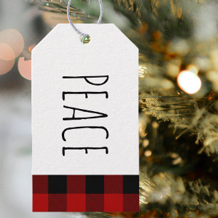 Étiquettes-cadeau Kraft Red Buffalo Plaid & Peace Christmas