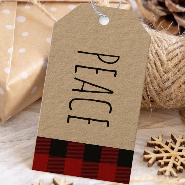 Étiquettes-cadeau Kraft Red Buffalo Plaid & Peace Christmas Cadeau T (Créateur téléchargé)