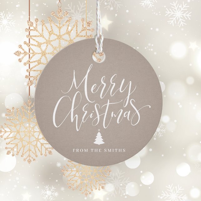 Étiquettes Cadeau Kraft Simple Calligraphie Joyeux Noël (Kraft Simple Calligraphy Merry Christmas Favor Tags)