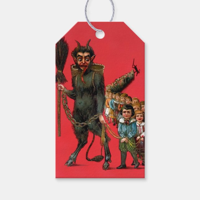 Étiquettes-cadeau Krampus vintage avec enfants (Devant)