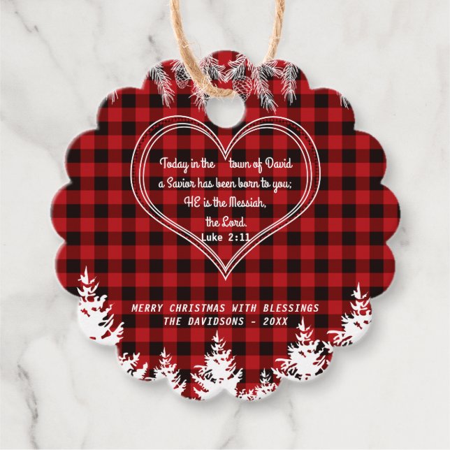 Étiquettes Cadeau La Bible Motif Red Buffalo Verse Pin de Noël (Devant)