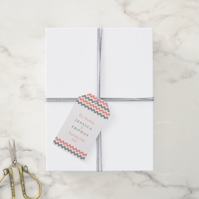 Étiquettes-cadeau La collection moderne de Mariages Chevron - rose e (Avec de la ficelle)