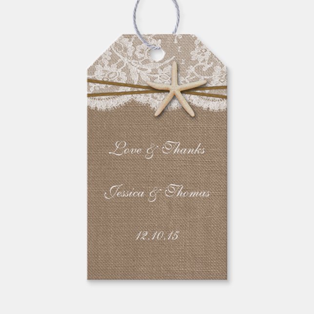 Étiquettes-cadeau La collection rustique de mariage Starfish Beach (Devant)