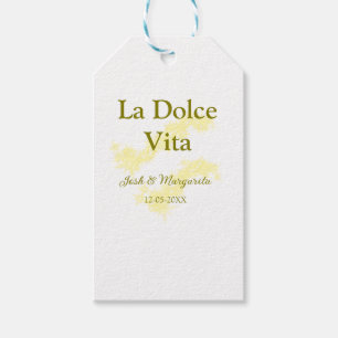 Étiquettes-cadeau La Dolce Vita jaune mariage couple Nom date glit