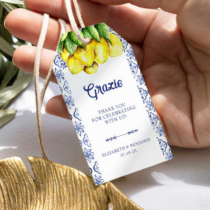 Étiquettes-cadeau La Dolce Vita Mariage Citron Méditerranée Bleu