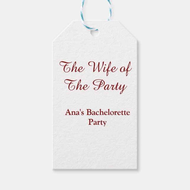 Étiquettes-cadeau La femme de la fête nom de la fête de bachelorette (Devant)