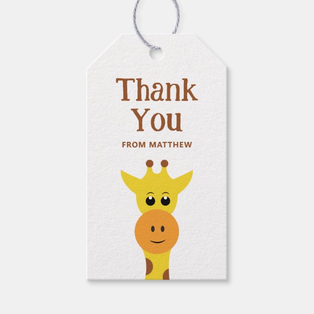 Étiquettes-cadeau La girafe mignonne. Safari Zoo animal anniversaire (Devant)