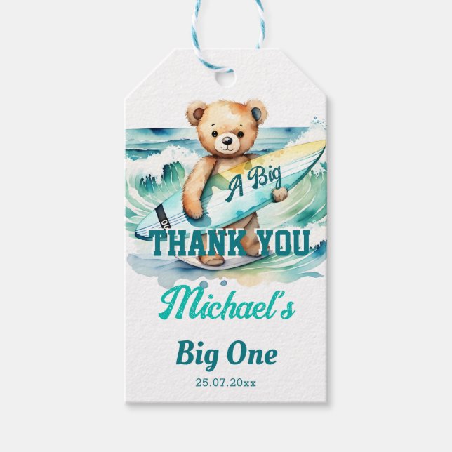 Étiquettes-cadeau La grande fête d'anniversaire de surf (Devant)