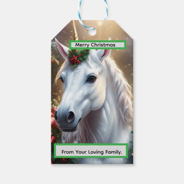 Étiquettes-cadeau « La Licorne de Noël » (Devant)