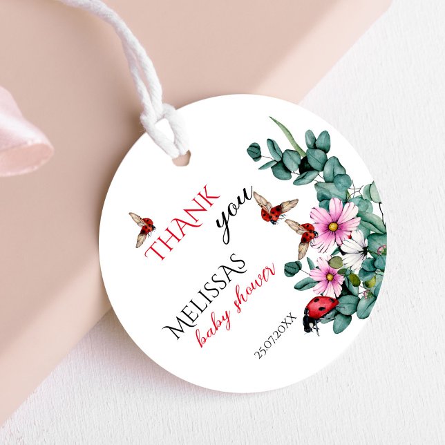 Étiquettes Cadeau La petite dame baby shower de la dame (Lady bug little lady baby shower  favors personalized printed thank you favor tags)