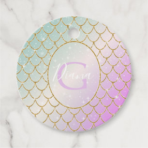 Étiquettes Cadeau La Petite Sirène. balance d'or sur rose, turqu