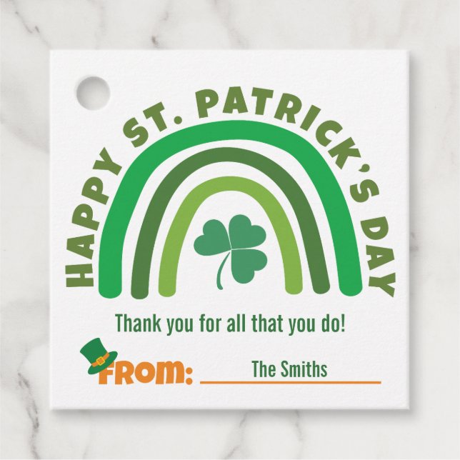 Étiquettes Cadeau La Saint-Patrick - Arc-en-ciel Bohème Vert Trèfle (Devant)
