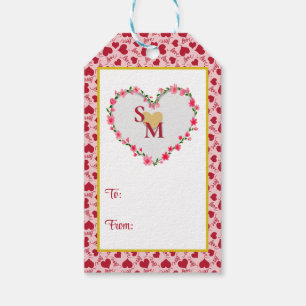Étiquettes-cadeau La Saint-Valentin avec initiale rouge et cœur en o