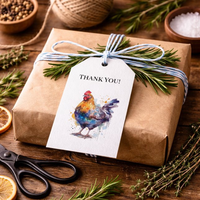 Étiquettes-cadeau La splendeur de la cour de ferme : Poule à l'aquar (Créateur téléchargé)