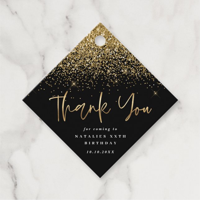 Étiquettes Cadeau La typographie moderne or anniversaire merci faveu (Devant)