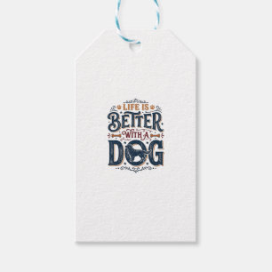 Étiquettes-cadeau La vie est meilleure avec un chien dessin de gravu