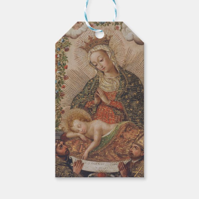 Étiquettes-cadeau La Vierge adorant le Christ Enfant Noël (Devant)