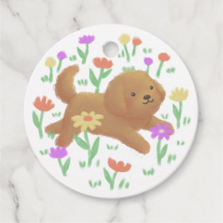 Étiquettes Cadeau Labradoodle avec fleurs Illustration