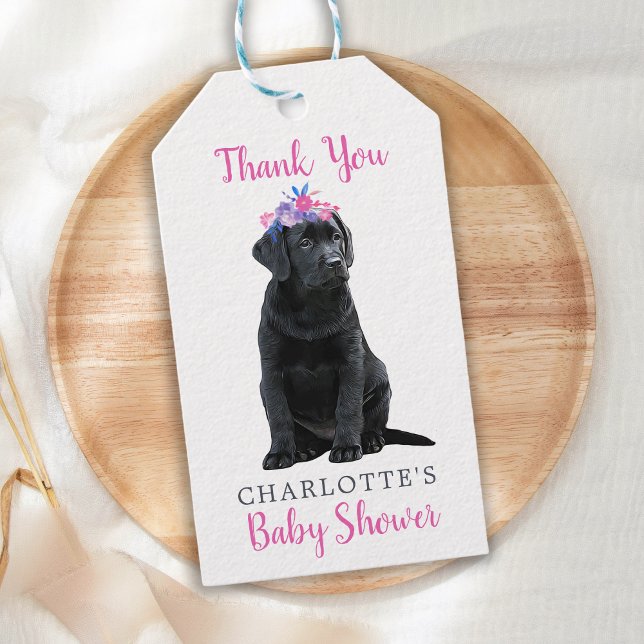 Étiquettes-cadeau Labrador Chien rose Baby shower fille  (Créateur téléchargé)