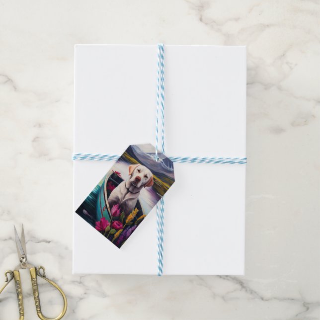 Étiquettes-cadeau Labrador sur une rame : une aventure Pittoresque (Avec de laficelle)