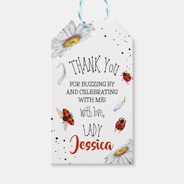 Étiquettes-cadeau Ladybug fête d'anniversaire merci (Devant)
