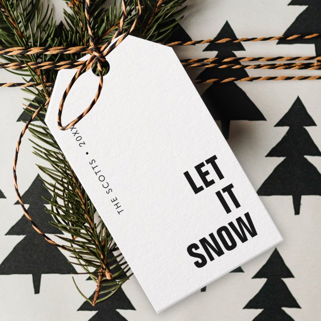 Étiquettes-cadeau Laisse-le neiger | Noël Minimaliste Nettoyant Simp (“Let It Snow” gift tags by Guava, featuring modern black typography on crisp white background)