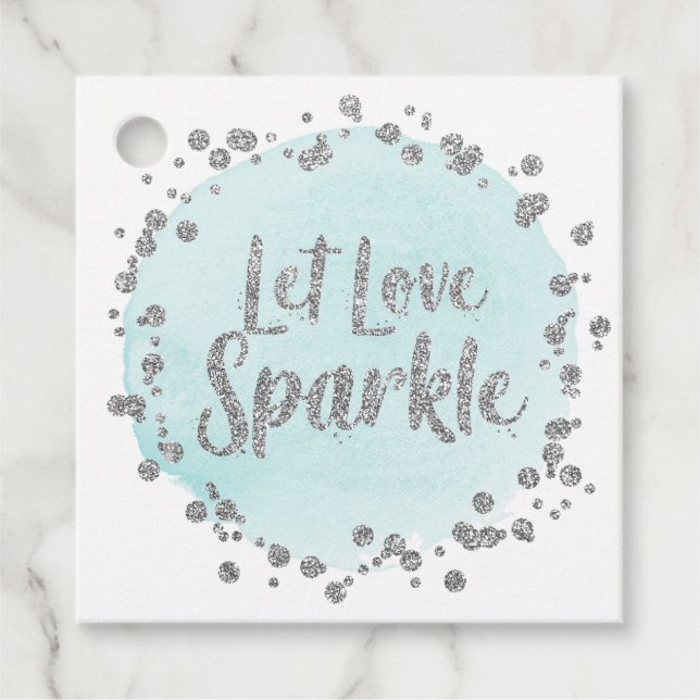 Étiquettes Cadeau Laisser L'Amour Étinceler Confetti Argent Sur Mari (Devant)