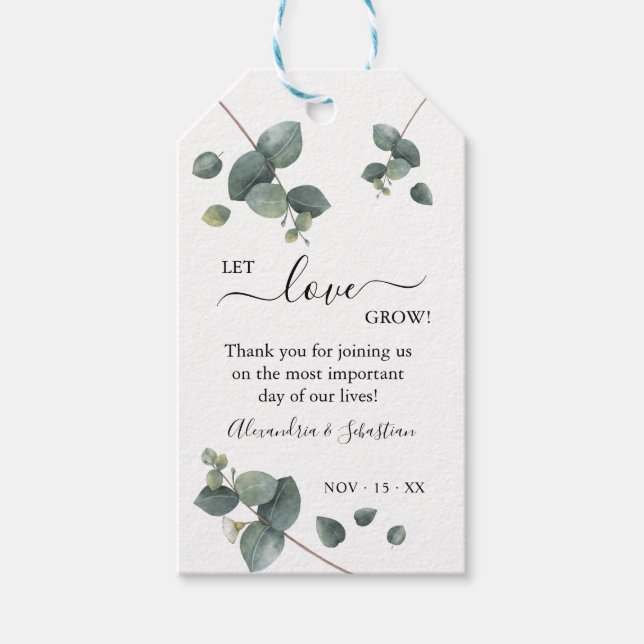 Étiquettes-cadeau Laisser l'amour grandir Eucalyptus Verdure Mariage (Devant)