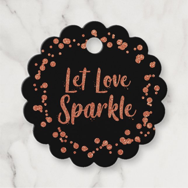 Étiquettes Cadeau Laisser l'amour Sparkle Rose noir Mariage Confetti (Devant)
