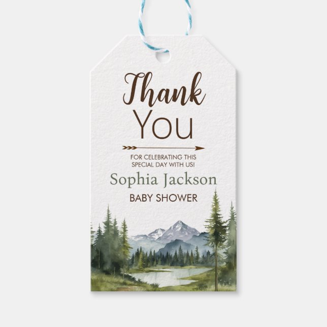Étiquettes-cadeau Laisser l'aventure commencer Forêt Baby shower rus (Devant)