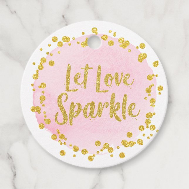 Étiquettes Cadeau Laisser Love Sparkle Gold Confetti sur Mariage ros (Devant)