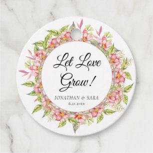 Étiquettes Cadeau Laissez l'amour grandir Fleurs roses et mariage sa