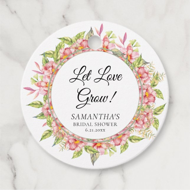 Étiquettes Cadeau Laissez l'amour grandir Fleurs roses et Sauge Mari (Devant)