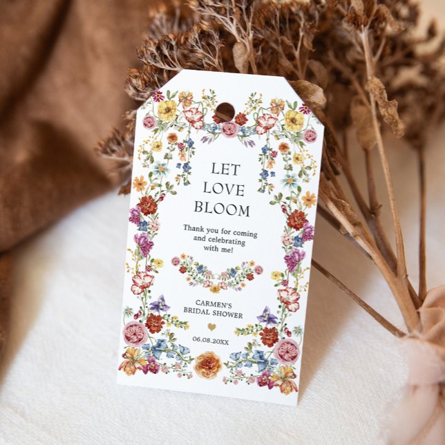 Étiquettes-cadeau Laissez Love Bloom Boho Garden Fête des mariées Fl (Créateur téléchargé)