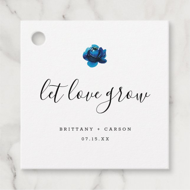 Étiquettes Cadeau Laissez Love Grow Blue Peony mariage merci (Devant)