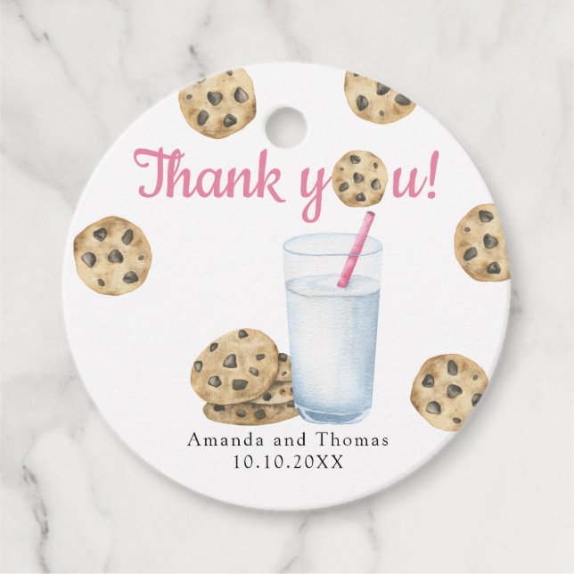 Étiquettes Cadeau Lait et biscuits Baby shower Merci (Devant)