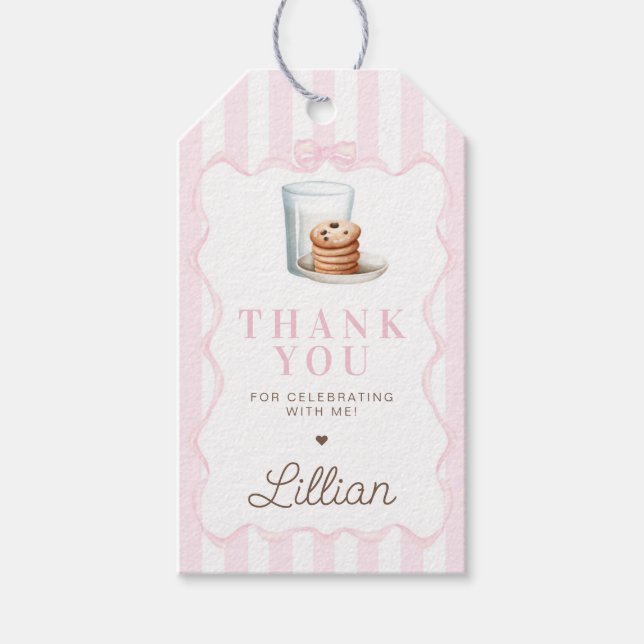 Étiquettes-cadeau Lait et biscuits rose fête d'anniversaire Favorise (Devant)