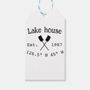 Étiquettes-cadeau Lake house et. Date année coordonnées personnalisé