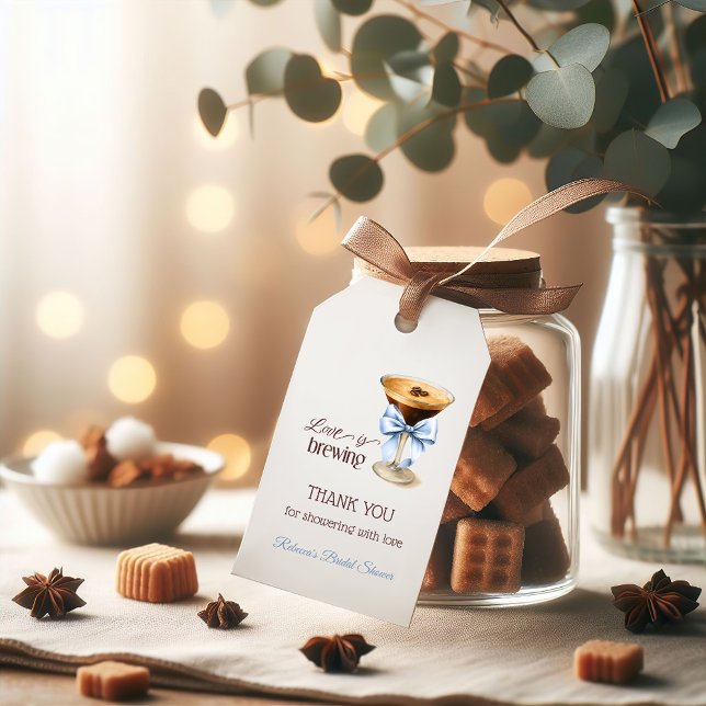 Étiquettes-cadeau L'amour est dans la tasse Blue Bow Coffee Shower d (Créateur téléchargé)