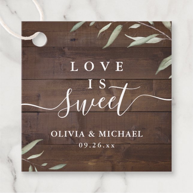 Étiquettes Cadeau L'amour est doux élégant bois vert mariage rustiqu (Devant)