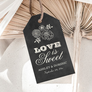 Étiquettes-cadeau L'amour est doux Favori de mariage sur tableau noi