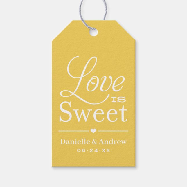 Étiquettes-cadeau L'amour est doux Jaune Mariage de script (Devant)