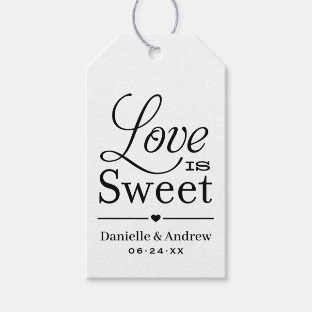 Étiquettes-cadeau L'amour est doux Noir Blanc Script Mariage Monogra (Devant)