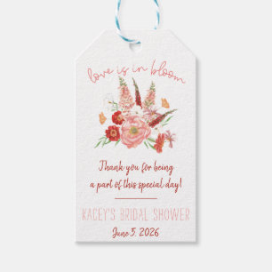 Étiquettes-cadeau L'amour est en fleurs ! Bouquet rouge et rose pour